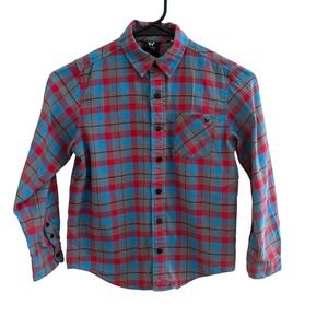 Shaun White Boys Plaid Button Down Shirt Size Small‎ Red Blue Gray Long Sleeve